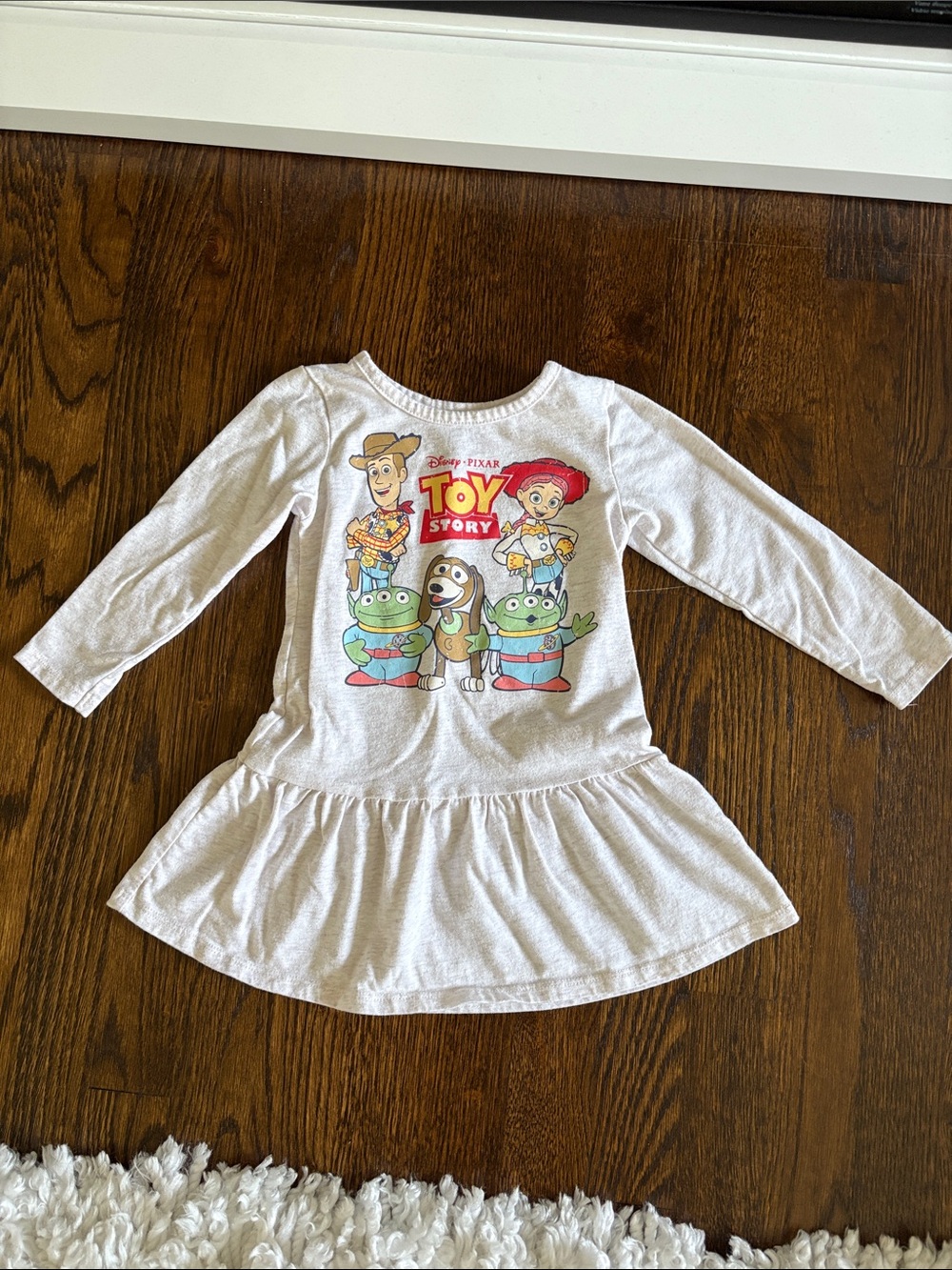 Disney Toy Story Cream Long Sleeve Dress with Colorful Character Print
